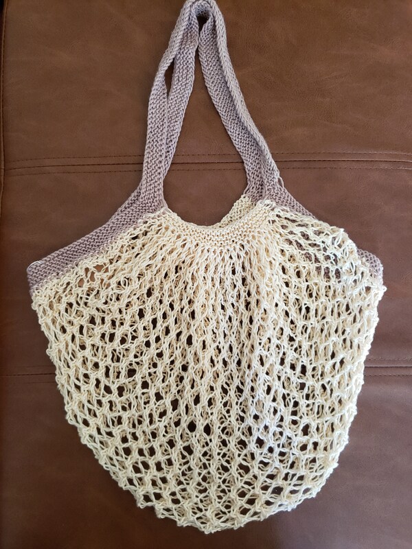 Linen and Taupe Colored Bamboo Market Bag